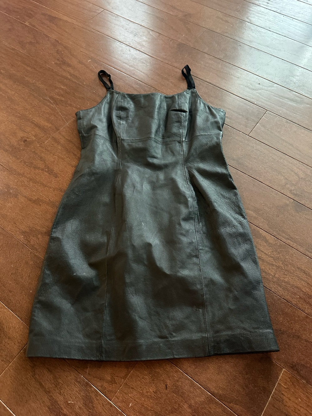 Sleek Black Leather Mini Dress with Adjustable Straps